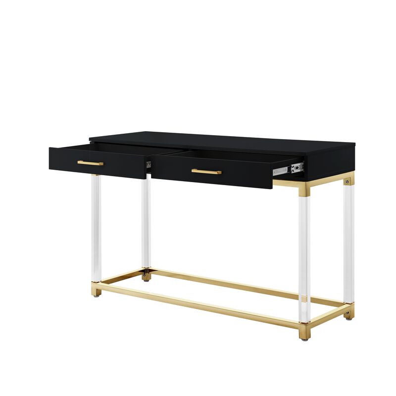 Inspired Home Kalel High Gloss 2 Drawers Console Table with Acrylic Legs and Stainless Steel Base