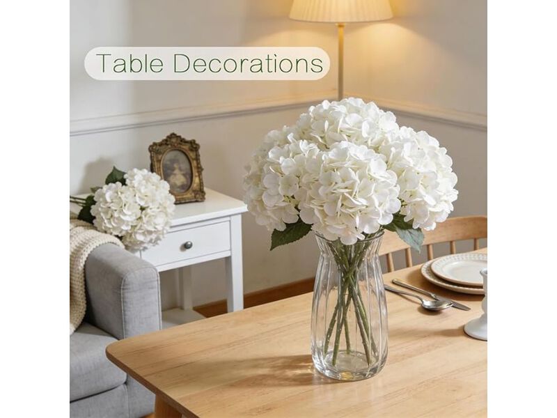 6 Pack White Artificial Hydrangea Flower Heads Outdoor Wedding Centerpiece Decor image number 1