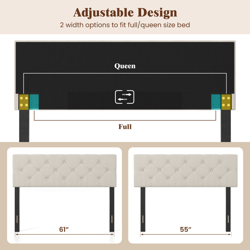 Upholstered Bed Headboard Panel for Queen and Full Beds with Tufted Design image number 2