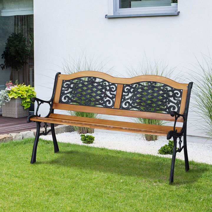 49.5" Garden Bench Outdoor Loveseat with Cast Steel Legs Antique Armrest and Backrest for Patio, Deck, and Yard