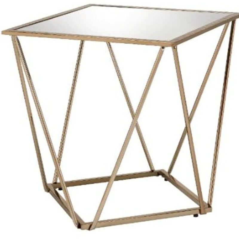 Homezia 24" Champagne And Silver Glass And Metal Square Mirrored End Table