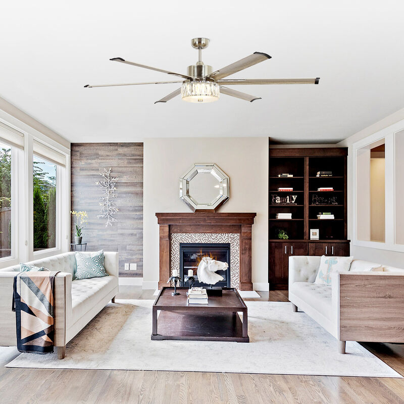65" Modern Silver LED Ceiling Fan with Remote Control and Aluminum Blades