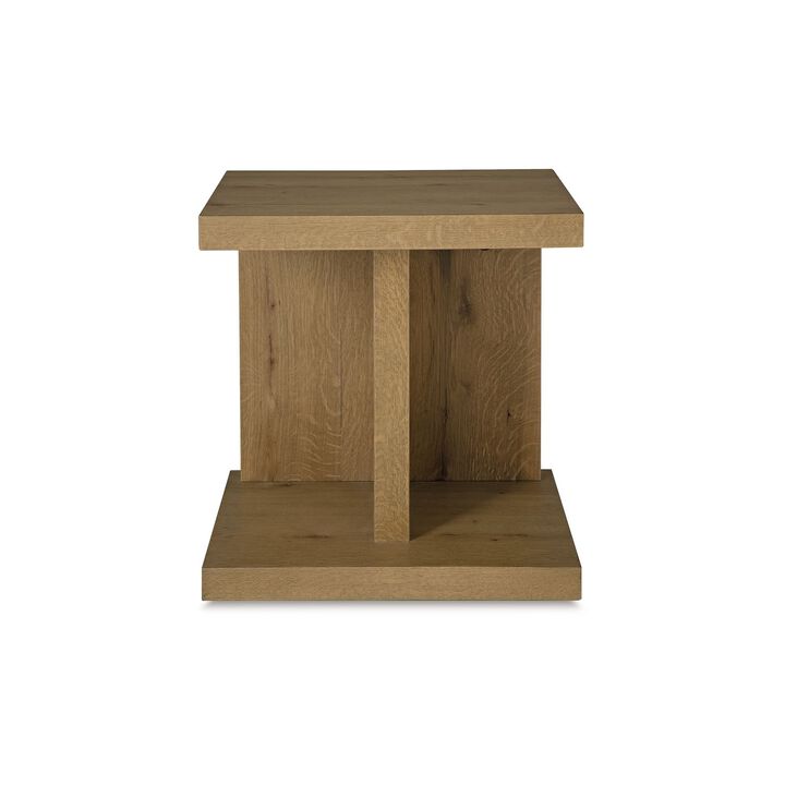 Anay Chairside Table with Dual USB Port, 22 Inch Brown Rustic Oak