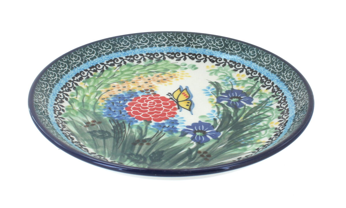 Blue Rose Polish Pottery Day Lily Bouquet Dessert Plate