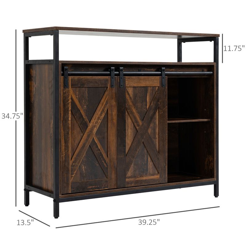 Rustic Brown Buffet: Industrial Sideboard with Sliding Barn Doors