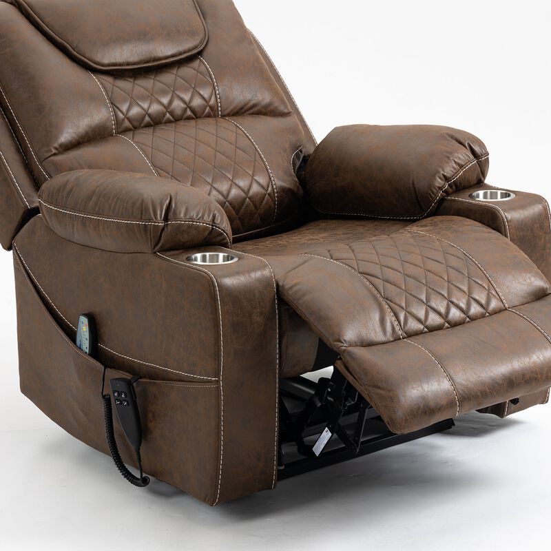 Leather Recliner Chair with 2 Cup Holder, Lounge Chair Power Lift Chair Relax Sofa Chair image number 6