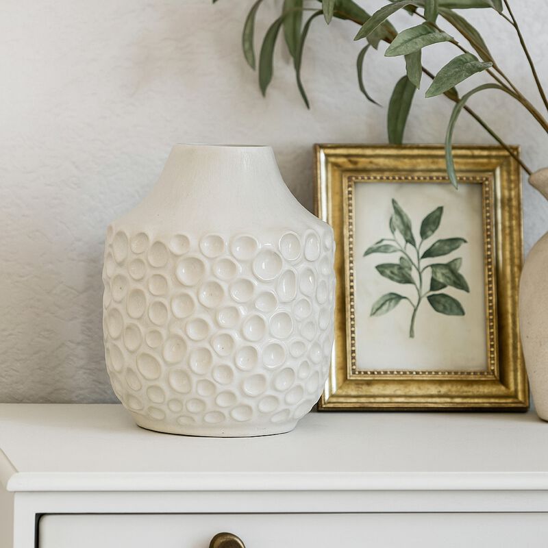 Nian Accent Vase, Off White Ceramic Raised Dimple Texture, 14 Inch
