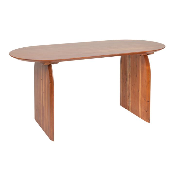 Pill-Shaped Acacia Wood Dining Table with Half-Moon Base in Black Finish