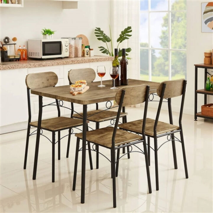 5-Piece Dining Set &ndash; Industrial Style Table with Wood Top & 4 Matching Chairs