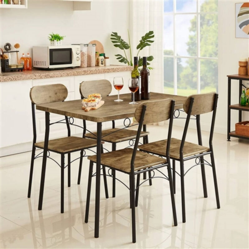 5-Piece Dining Set – Industrial Style Table with Wood Top & 4 Matching Chairs