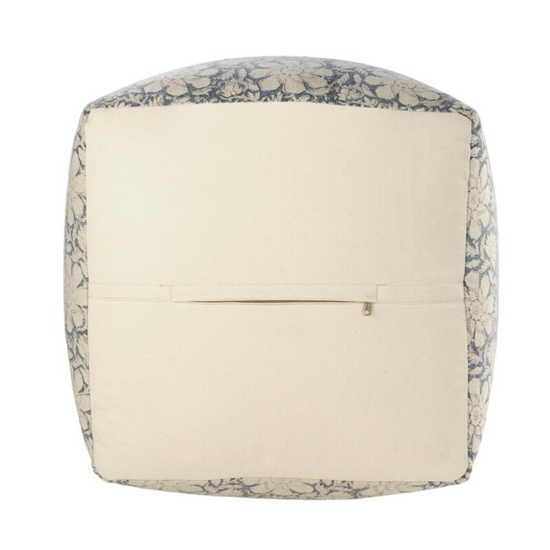 Hivvago 20 Inch Beige Cotton Abstract Pouf Ottoman