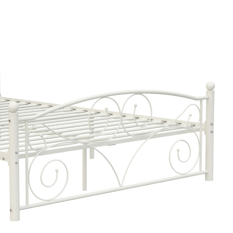 Queen Size Unique Flower Sturdy System Metal Bed Frame with Headboard and Footboard