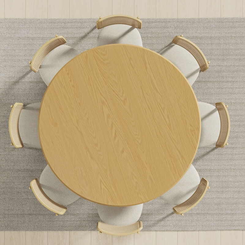 60 Inch Round Natural Wood Dining Table Seats 4-6 People, Suitable for Living Room and Dining Room