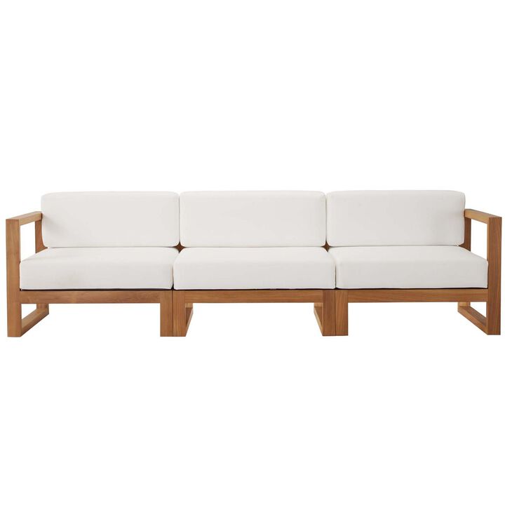 Upland Outdoor Patio Teak Wood 3-Piece Sectional Sofa Set-Benzara