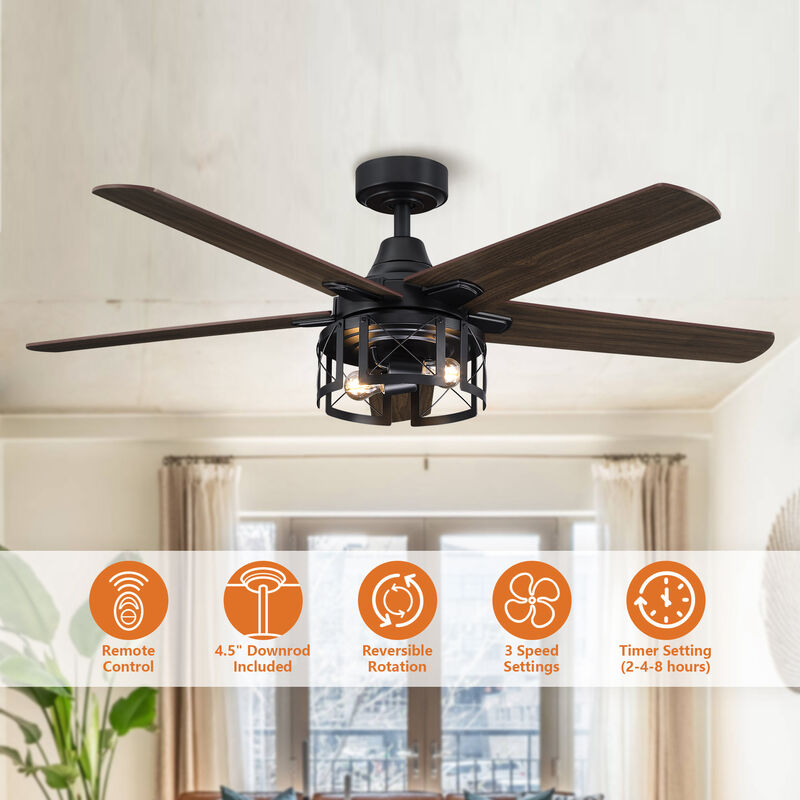 52 in. Matte Black Reversible Blades Ceiling Fan with Light and Remote