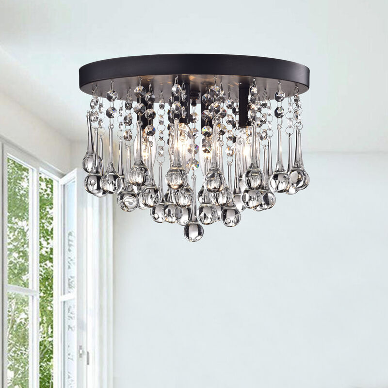 Jessica 4-Light Black Flush Mount with Clear Crystal Drops image number 3