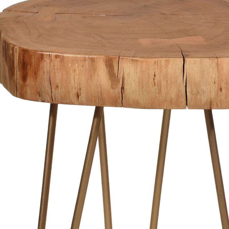 Solid Wood and Metal Round Side Table, Durable Accent Table for Modern Interiors