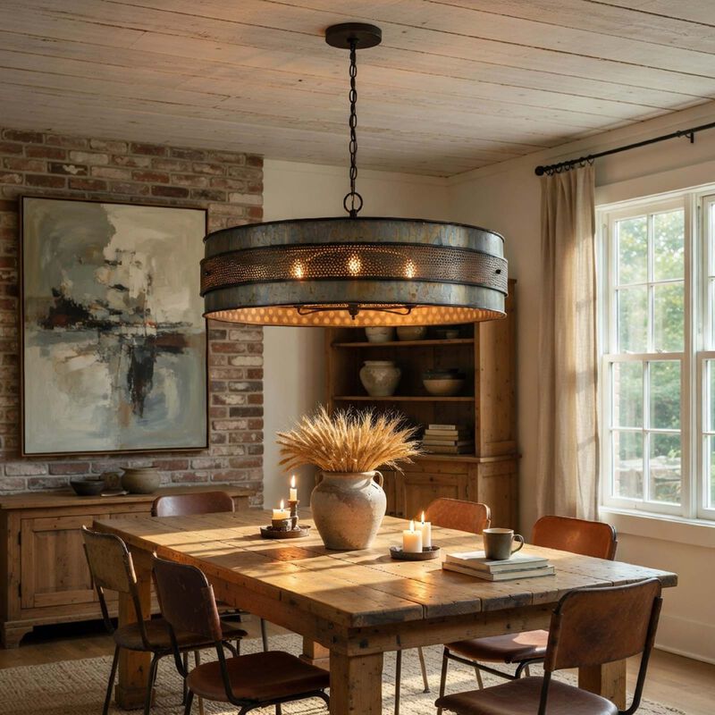 5 Light Chandelier, Drum Shade with Rustic Aged Bronze Mesh Band, 30 Inch image number 8