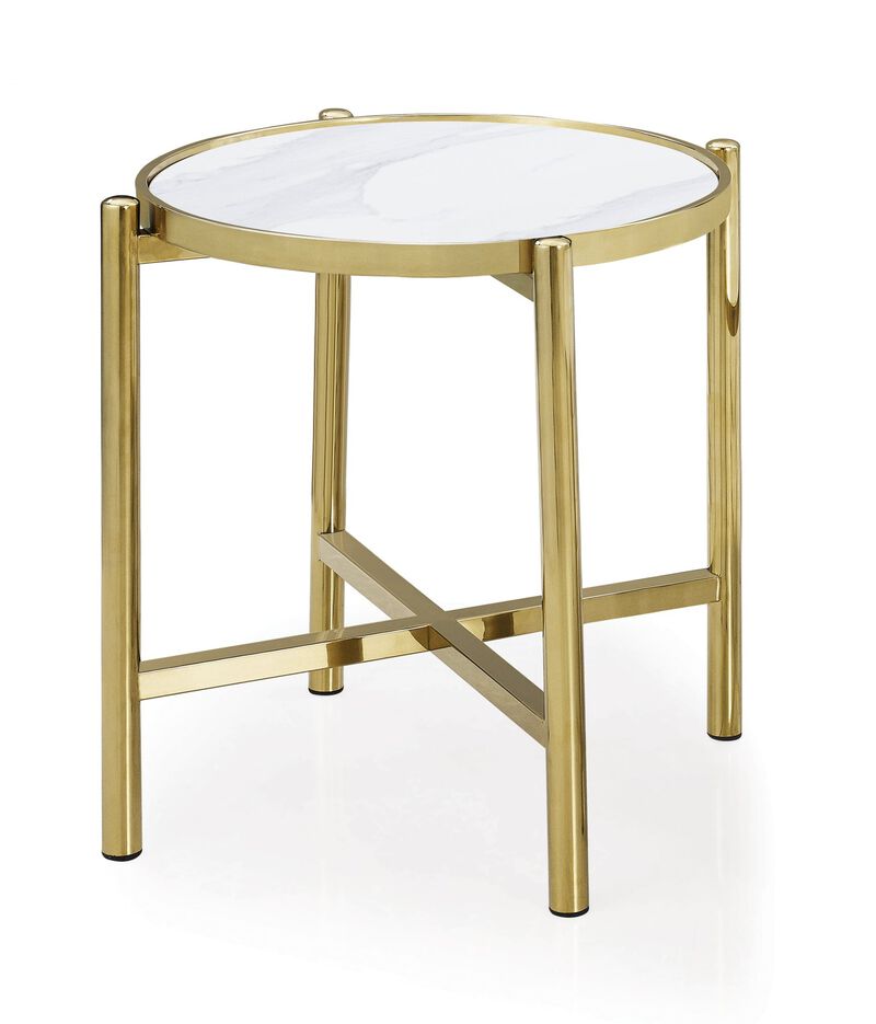 END TABLE W/  GOLD BASE AND CERAMIC TOP