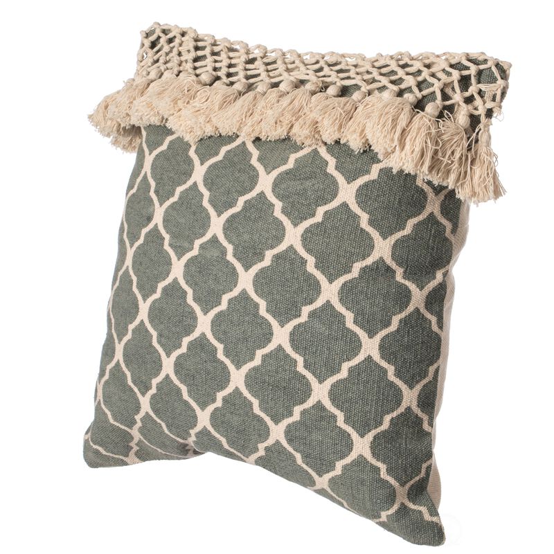 16" Handwoven Cotton Throw Pillow Cover with Ogee Pattern and Tasseled Top with Filler, Charcoal