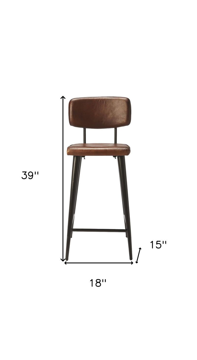 HomeRoots 28" Brown And Black Genuine Leather And Iron Bar Chair image number 6
