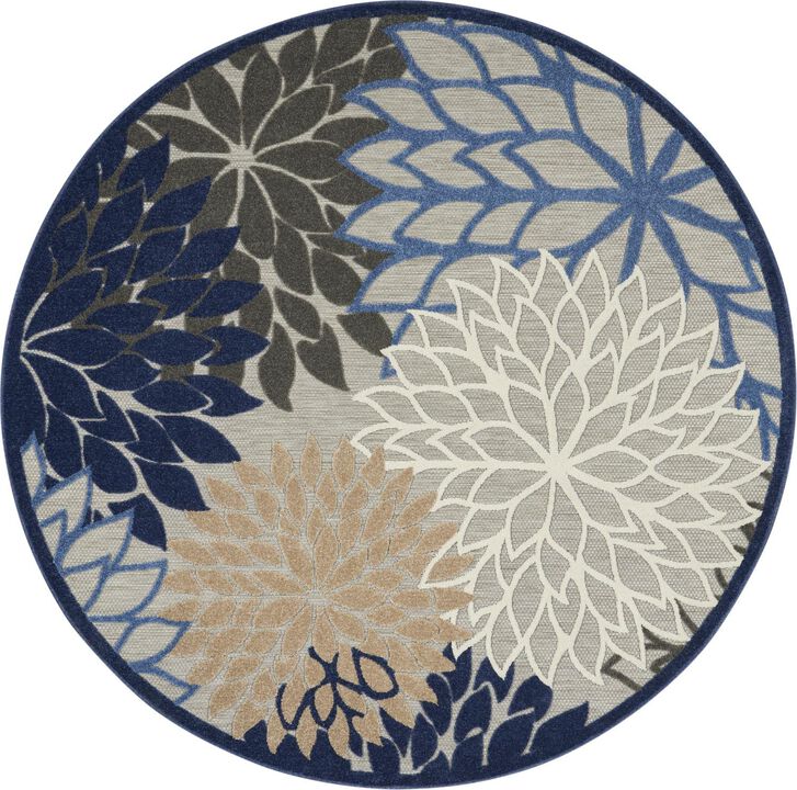 Nourison Aloha Indoor/Outdoor Blue/Multicolor 710"" x Round Area Rug, Tropical, Botanical, Easy Cleaning, Non Shedding, Bed Roo