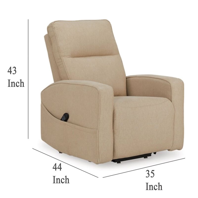 Lawson Power Lift Recliner Chair, Taupe Polyester, Soft Foam Cushioned - Benzara