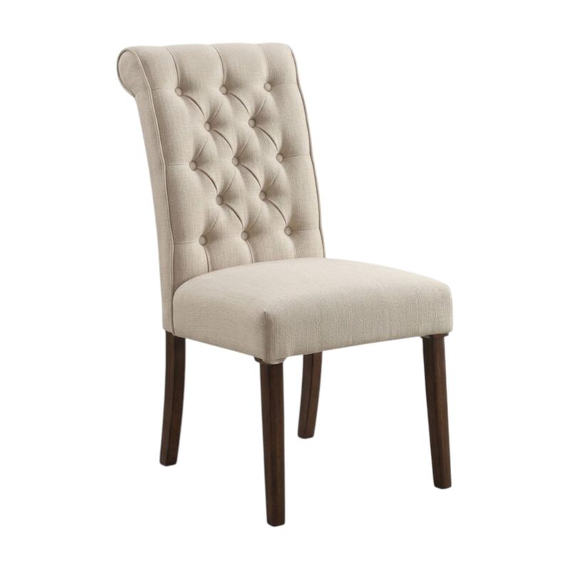 HomeRoots Set of Two Tufted Beige and Brown Upholstered Linen And Solid Wood Dining Side Chairs image number 2