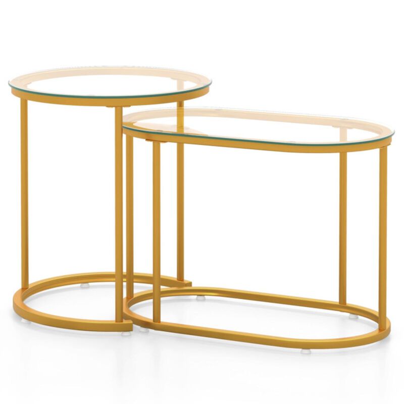 Hivvago Nesting Coffee Table Set of 2 with Tempered Glass Tabletop