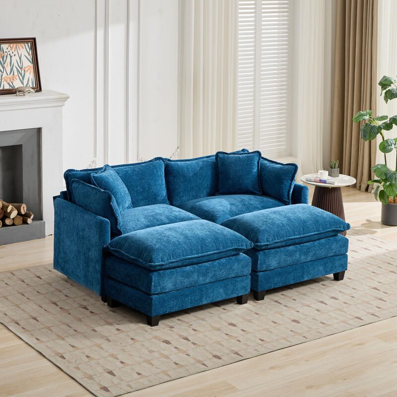 GOODSILO Modern Modular Sofa Ottoman with Adjustable Backrest - Plush Chenille Upholstery for Comfortable Lounge Seating Configuration image number 5