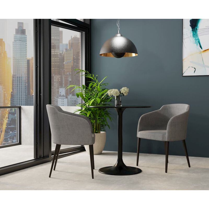 Carolina Living Enzo 30 Round Marble Top Dining Table - Black Top - Black Base