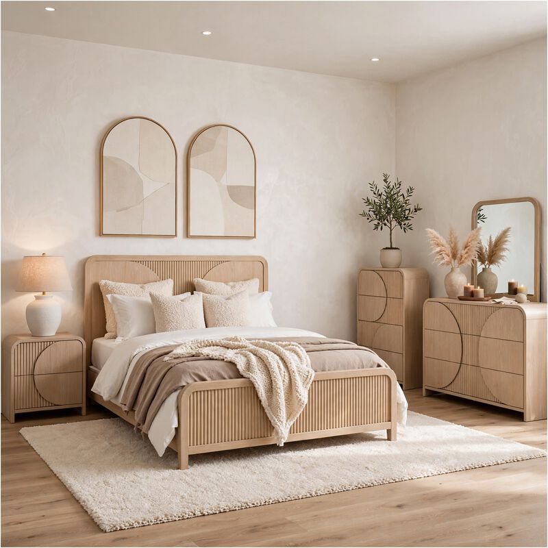 Tanya 5pc Queen Bedroom Set w Tall Chest, Reeded Natural Brown image number 6