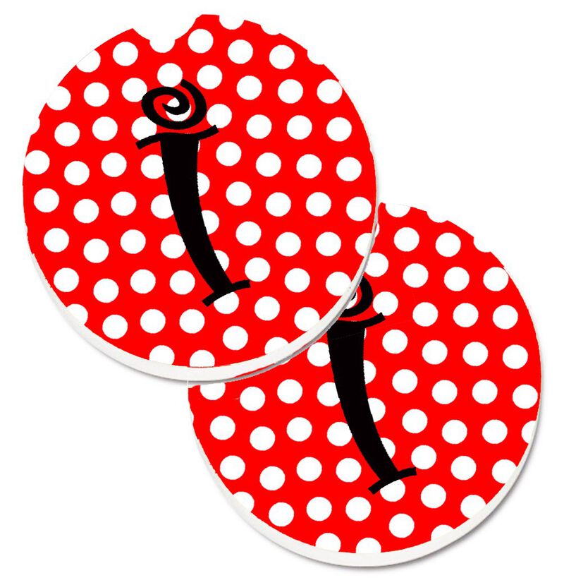 Caroline's Treasures Letter I Initial Monogram Red black Polka Dots Set of 2 Cup Holder Car Coasters CJ1012-ICARC, 2.56, Multicolor