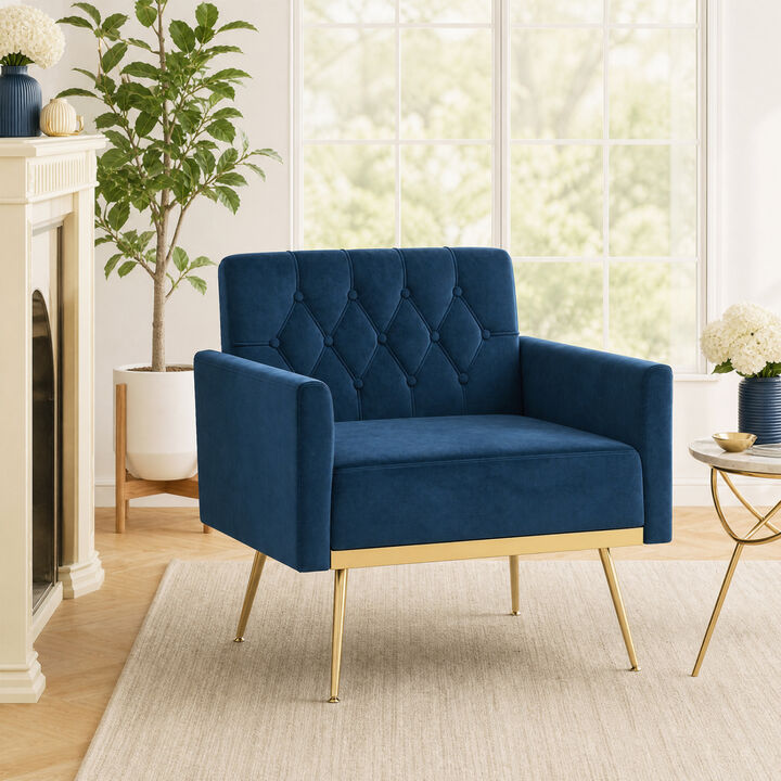 Modern Upholstered Accent Chair with Velvet Fabric and Button Tufted Back for Living Room