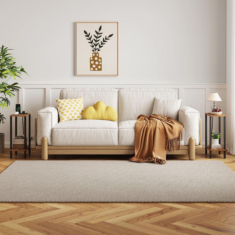 TUTOTAK Small End Table with Charging Station, Narrow Side Table with USB Ports and Outlets, Set of 2, Skinny Sofa Table, Slim N