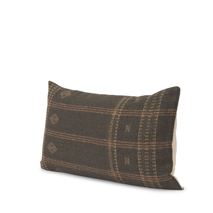 HomeRoots 22" X 22" Dark Green And Tan Lumbar Geometric Cotton Throw Pillow Cover with Texture