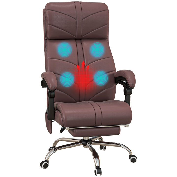 Vinsetto Executive Massage Office Chair with 4 Vibration, Computer Desk Chair, PU Leather Heated Reclining Chair with Adjustable Height, Swivel Wheels, Gray