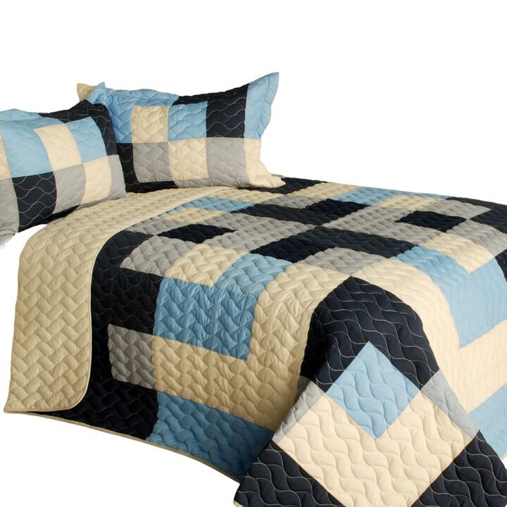 Soft Queen Size Patchwork Quilt Set 3PC with Vermicelli Quilted Pattern-Multi color