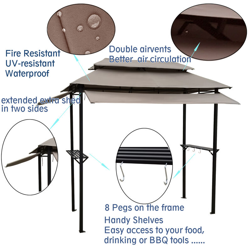 Streamdale 8x4ft Metal Grill Gazebo with Soft Top Steel Frame Hooks and Bar Counters image number 4