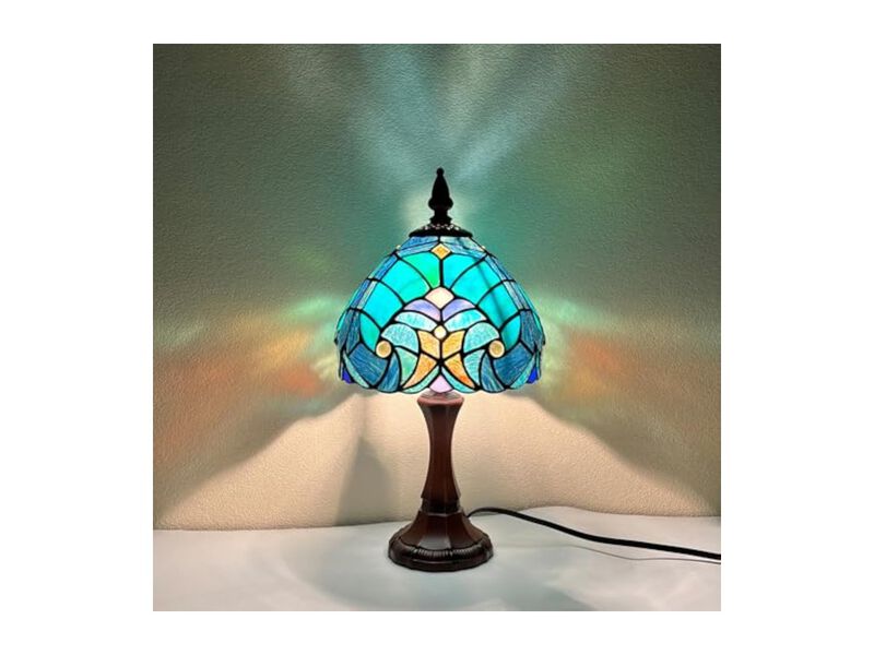 Tiffany Style Stained Glass Vintage Table Lamp Green Bedroom Living Room image number 1