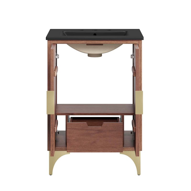 Modway Daylight Bathroom Vanity Cabinet with Ceramic Sink Basin, 24 Inch, Black Walnut image number 5
