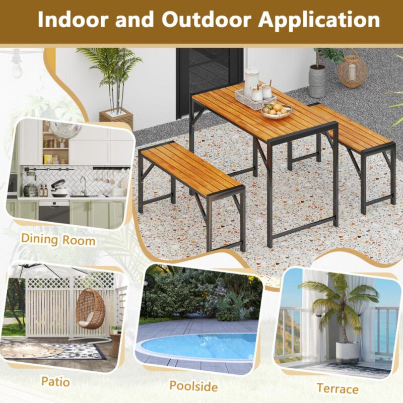 Hivvago 3 Pieces Patio Dining Set with Picnic Table and 2 Benches for 4 People