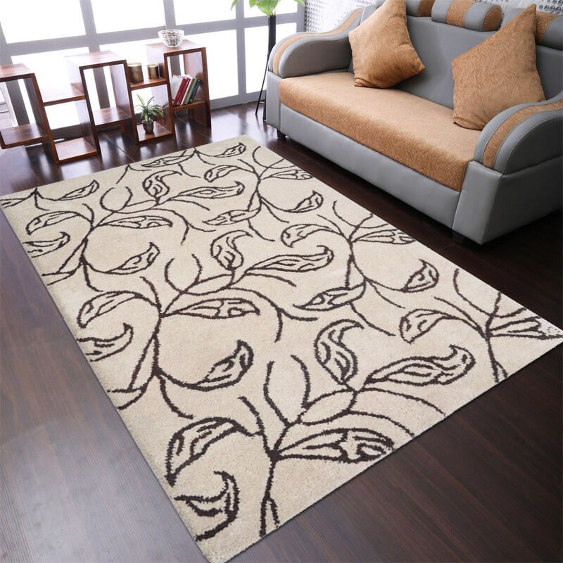 RUGSOTIC CARPETS HAND TUFTED WOOL ECO-FRIENDLY AREA RUGS  - 4'x6', Rectangle Shape, Beige & Brown, Floral Modern Design, High Pile Thick Handmade Area Rugs for Living Room, Bed Room (K00726)