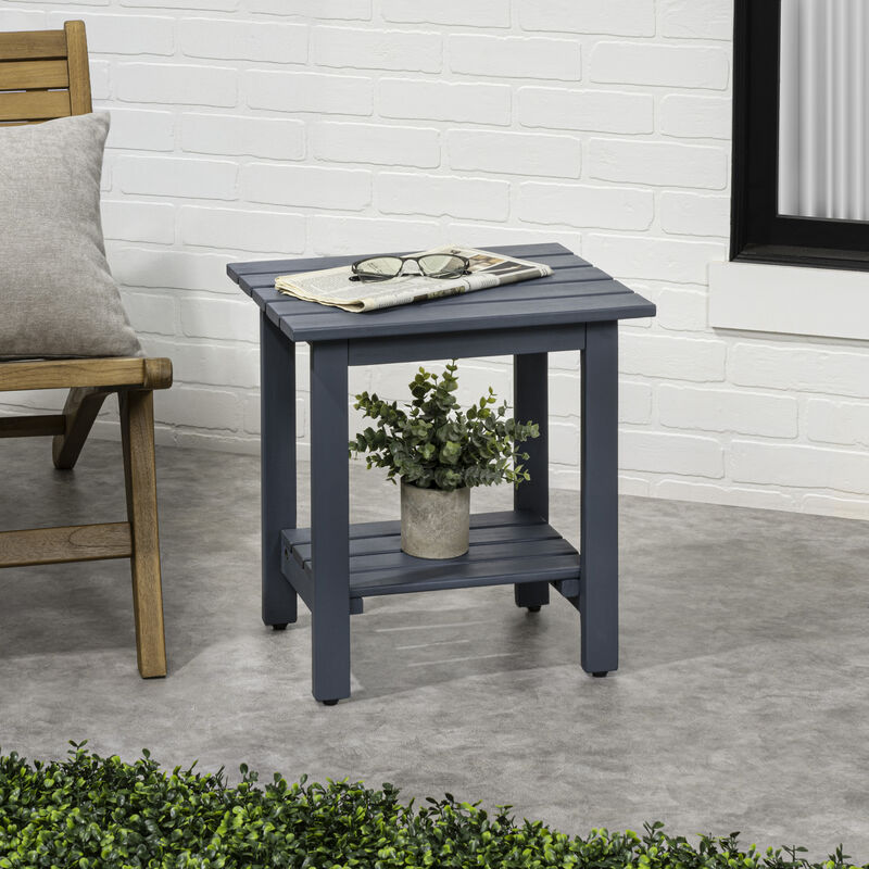 Kellie 16.1" Cottage Classic Slatted Solid Acacia Wood Indoor/Outdoor Adirondack Side Table with Shelf image number 1