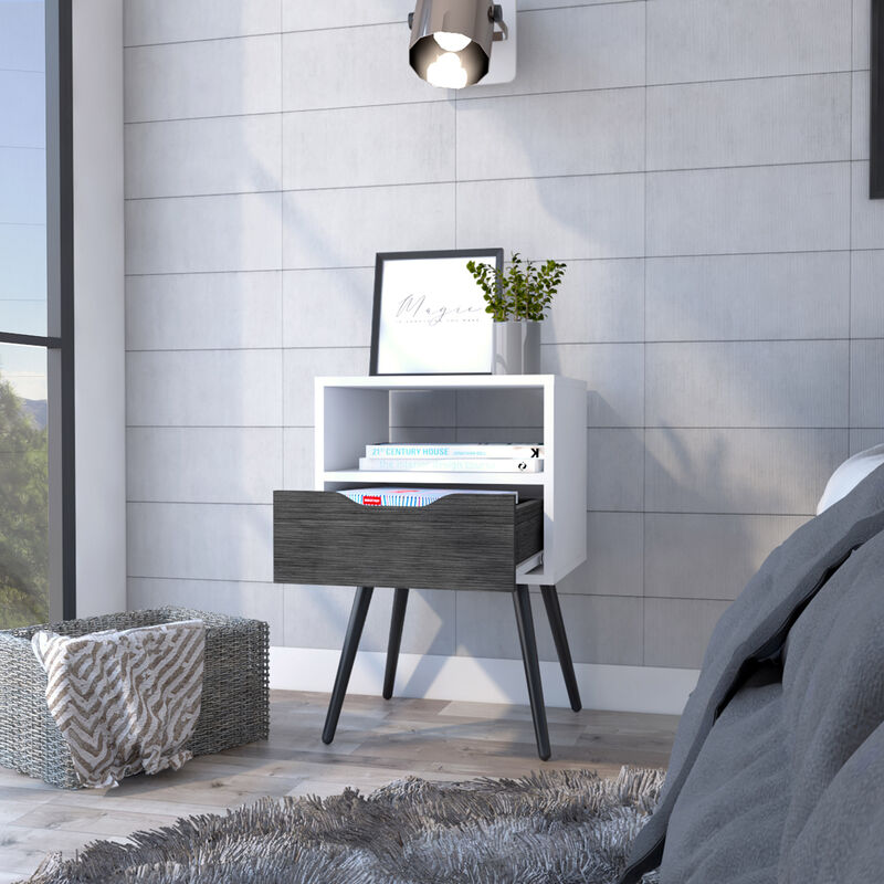 Streamdale Otom Nightstand: Top, Shelf, Drawer, Legs - Smokey Oak White