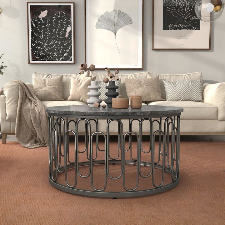 Furniture of America Silas Round Modern Metal Coffee Table in Black