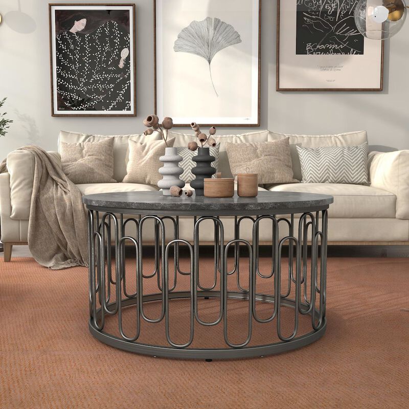 Furniture of America Silas Round Modern Metal Coffee Table in Black