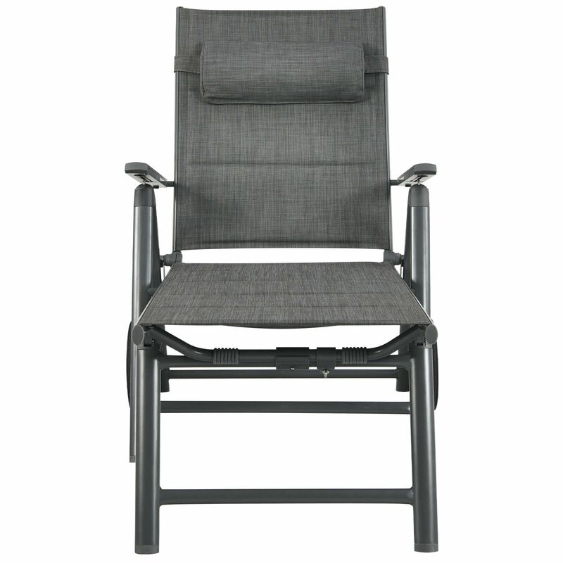 Patio Reclining Chaise Lounge with Adjust Neck Pillow-Gray