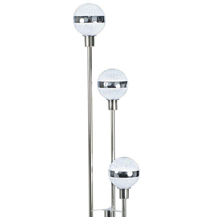 59 Inch Floor Lamp, Modern Accent Globe Glass Shade, Round Base, Nickel-Benzara