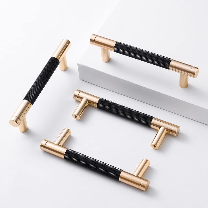 Ntresbonne 2 Pack 3 3/4 Inch 96 mm Barrel Cabinet Pulls Gold and Black Cupboard Aluminum Handles Drawer Pull Cabinet Handles